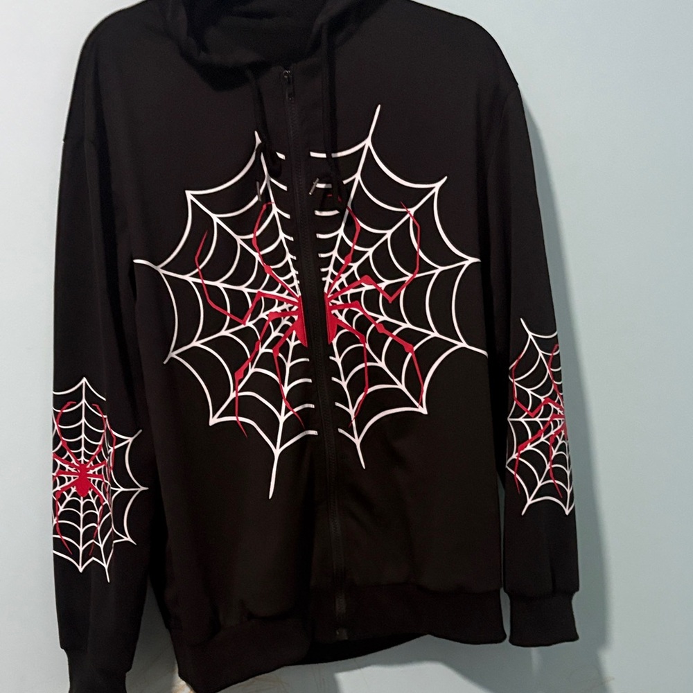 Black Spider Web Zip Up Sweater